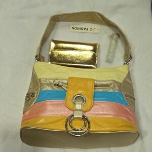 Retro Looks 80s Style Shoulder Bag With Gold Wallet Bundle Set